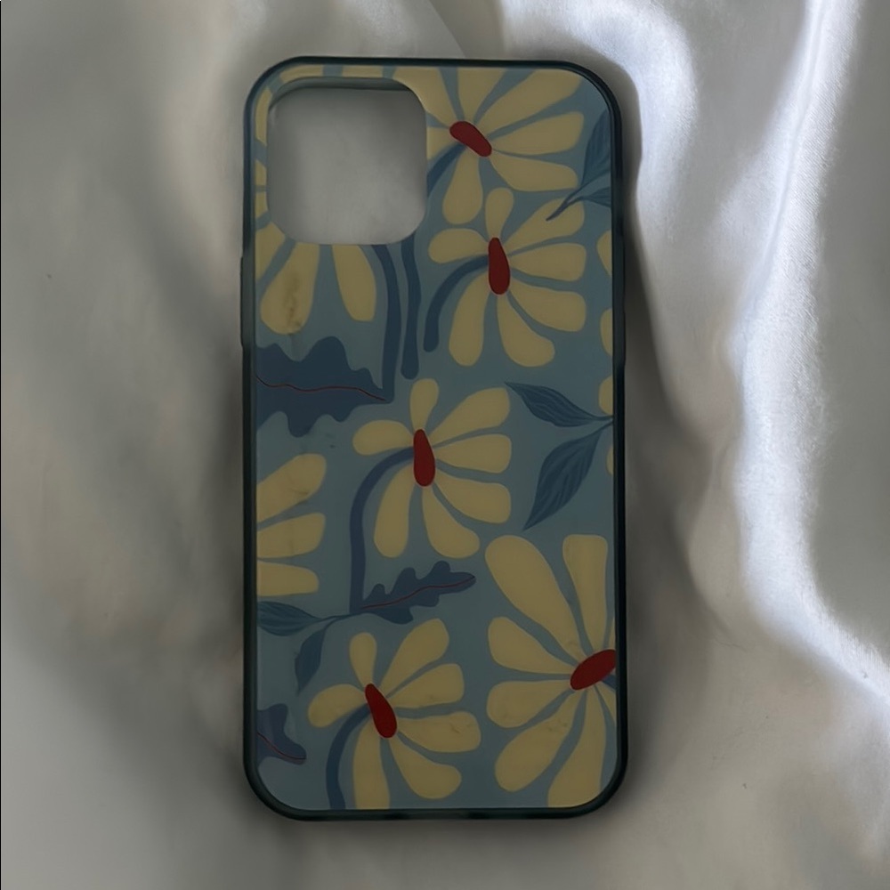 Floral iPhone 12 Pattern Phone Case - Blue and Yellow